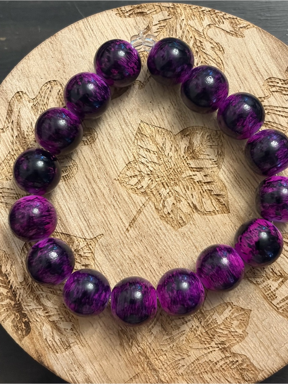 Purple and Black Beaded Stretch Bracelet - Women Jewelry